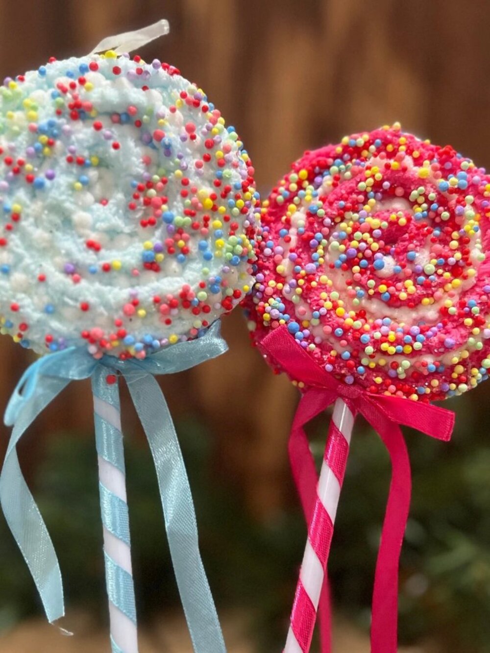 Sprinkled Lollipop Pick, Light Blue or Fuchsia Christmas Ornament Holiday Decor